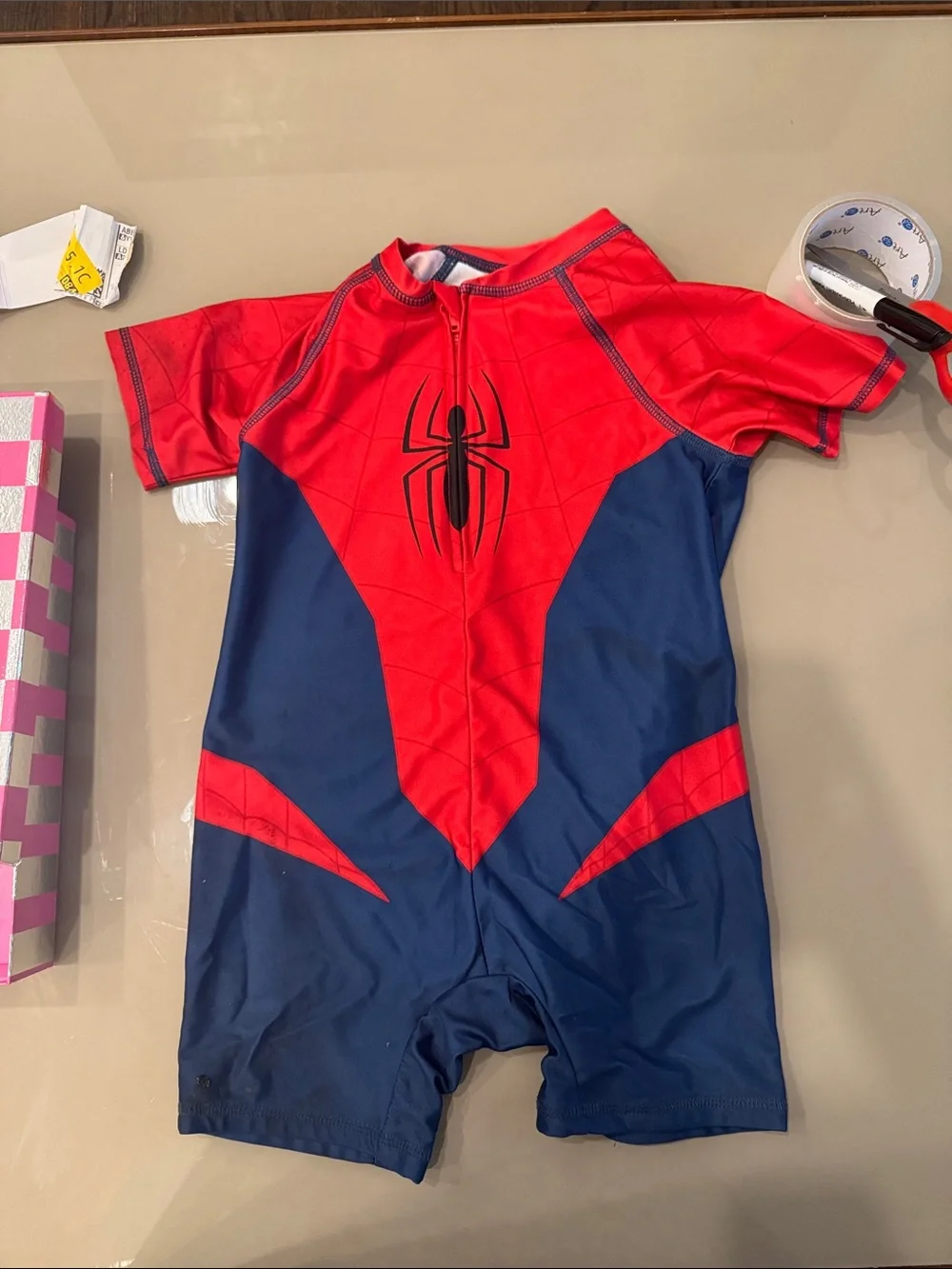 Marvel Spider-Man Logo Kids Swimsuit in Red and Navy